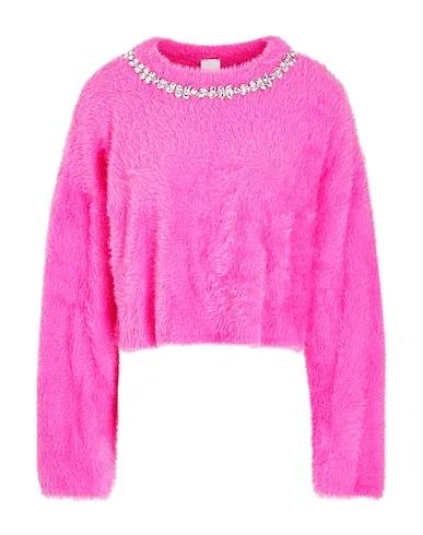 Fuchsia Knitted Sweater FUR EMBELLISHED KNIT JUMPER
