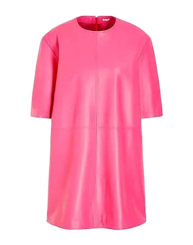 Fuchsia Leather Short dress LEATHER S/SLEEVE MINI DRESS
