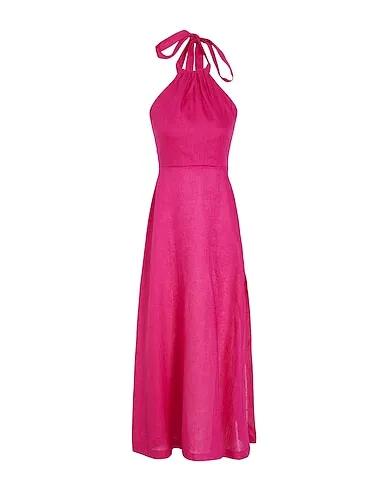 Fuchsia Plain weave Long dress LINEN HALTER LONG DRESS