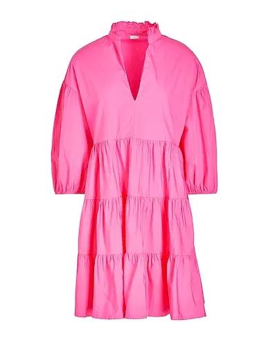 Fuchsia Short dress COTTON PUFF-SLEEVE SHORT DRESS