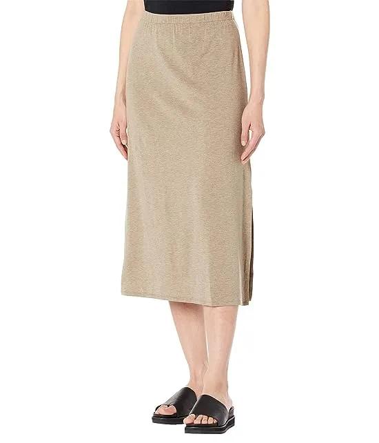 Full-Length Flared Skirt with Side Slits in Melange Tencel Jersey