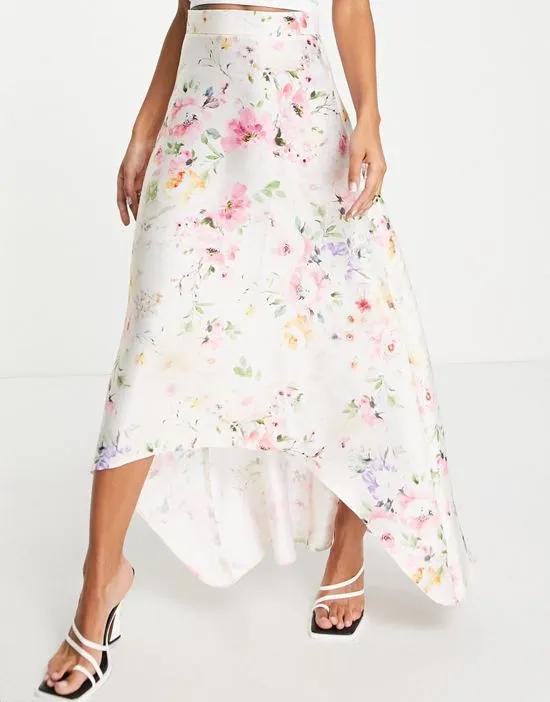 full satin prom maxi skirt in floral print
