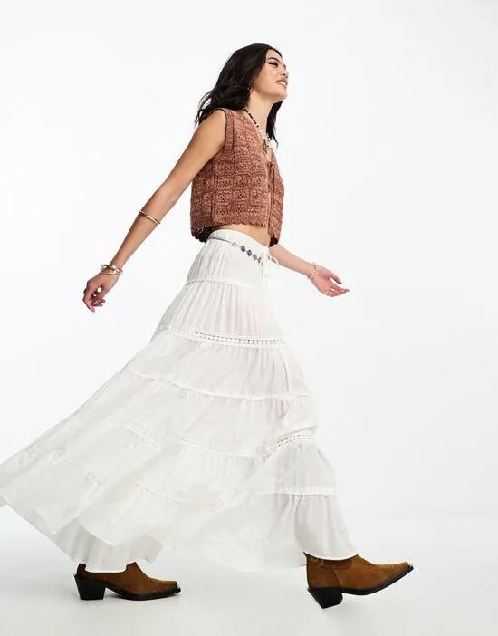 full tiered maxi prairie skirt in white