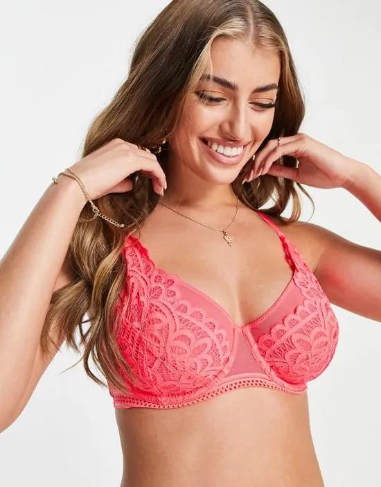 Fuller Bust Harper geometric lace non padded bra in neon pink