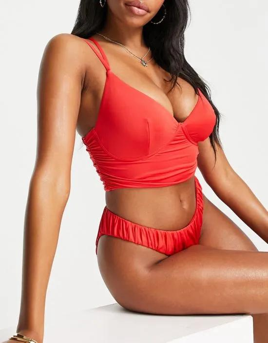 fuller bust mesh crop bikini top with T back in red