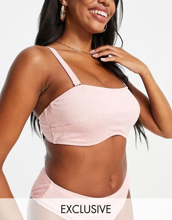 Fuller Bust mix and match scrunch crop bikini top in blush pink DD-G
