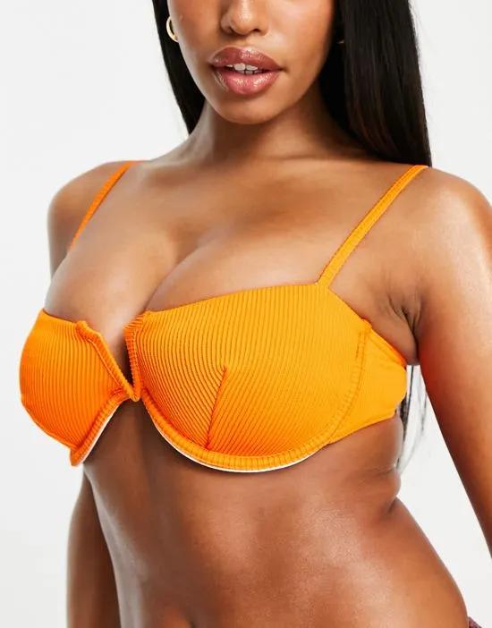 Fuller Bust ribbed underwire bikini top in orange