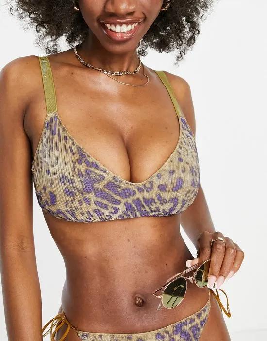 fuller bust sleek crop bikini top in glitter leopard