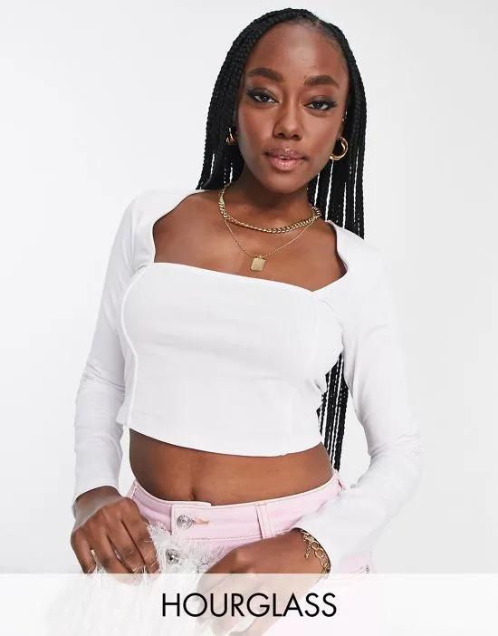 Fuller Bust square neck crop top with seam detail in white