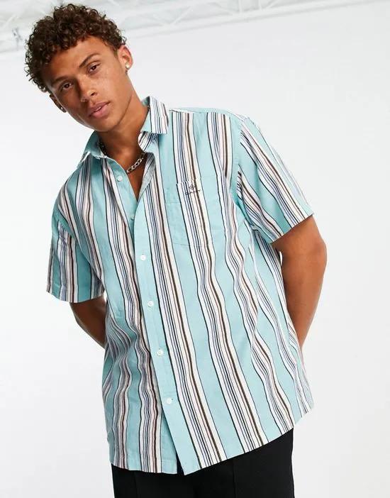 GANT linen mix stripe regular fit short sleeve shirt in green