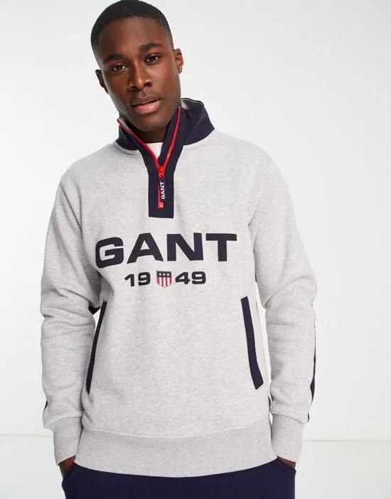 GANT retro logo half zip sweatshirt in gray heather