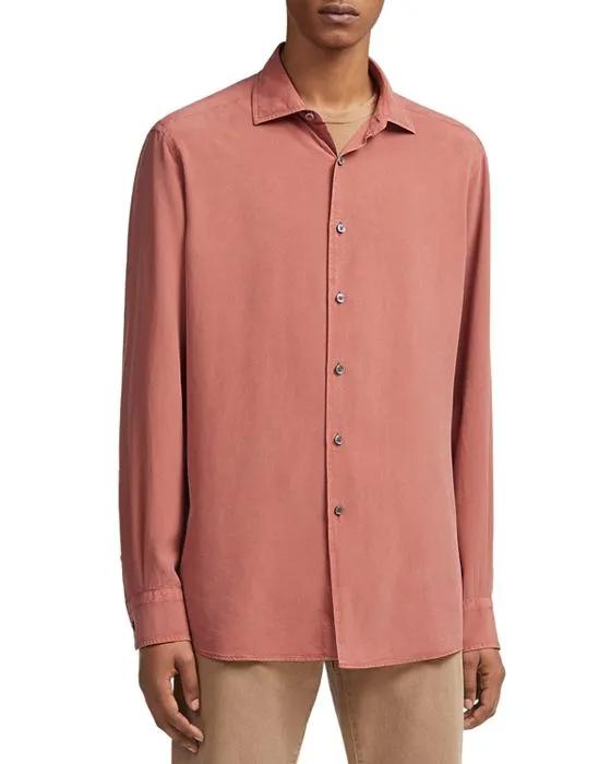 Garment Dyed Pure Silk Long Sleeve Shirt