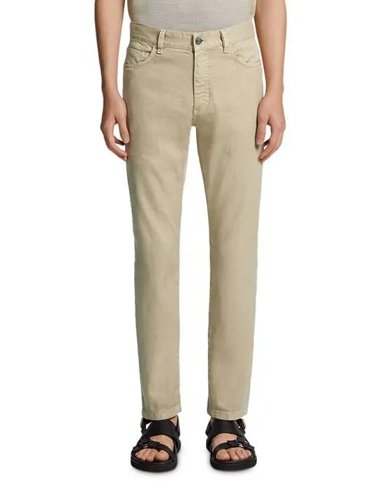 Garment Dyed Stretch Slim Fit Jeans in Light Beige