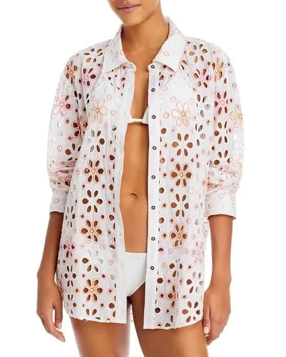 Gary Floral Eyelet Tunic Swim Cover-Up