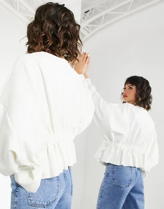 gathered front/back sweatshirt in ivory