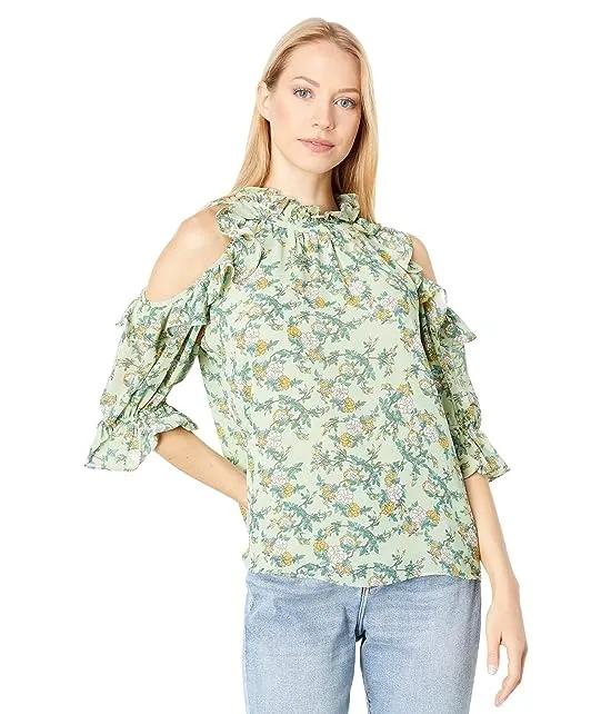 Georgette Cold-Shoulder Ruffle Top