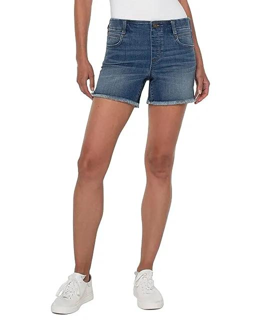 Gia Glider Pull-On Shorts with Fray Hem in Harris