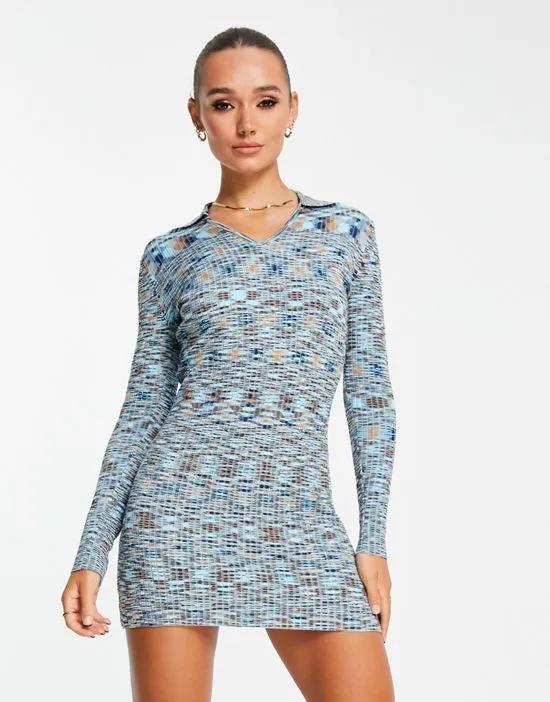 Gianni Feraud space knit long sleeve mini dress in multi