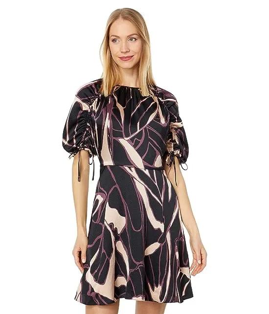 Gilliaa Printed Mini Fit-and-Flare with Puff Sleeve