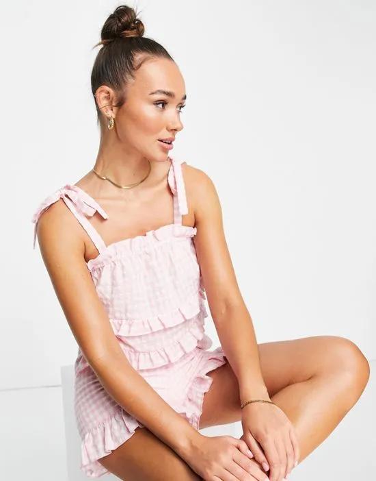 gingham frill edge cami in pink - part of a set