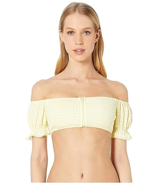 Gingham Puff Sleeve Bikini Top