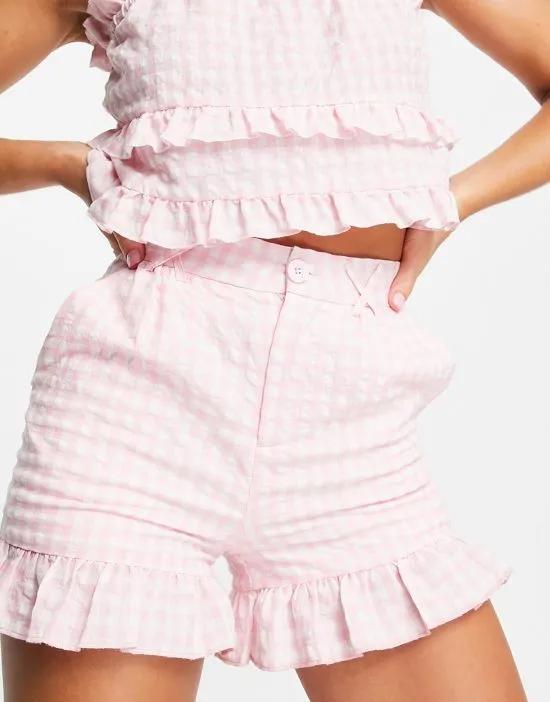 gingham scallop edge short in pink - part of a set