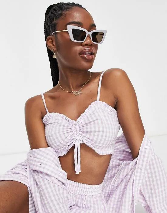 gingham strappy crop top in lilac - part of a set