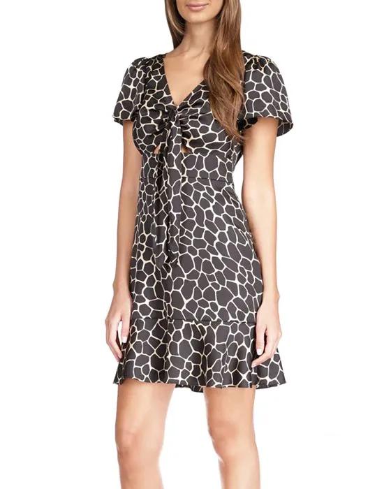 Giraffe Print Bow Front Cutout Dress