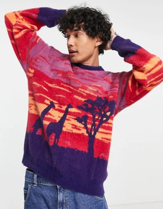 giraffe sunset knit sweater in purple