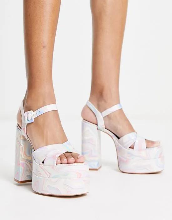 Gisell platform sandals in pastel swirl print