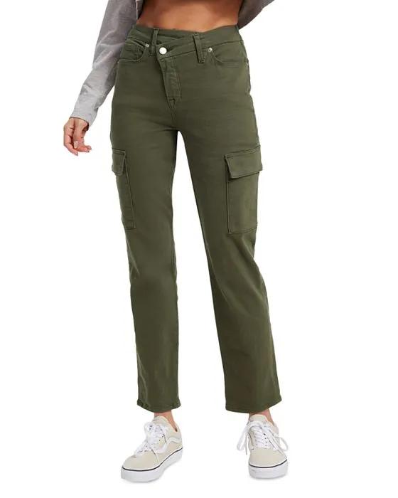 Good Army High Rise Straight Leg Cuffed Jeans in Green