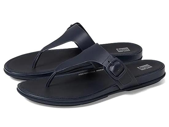 Gracie Rubber-Buckle Leather Toe Post Sandals