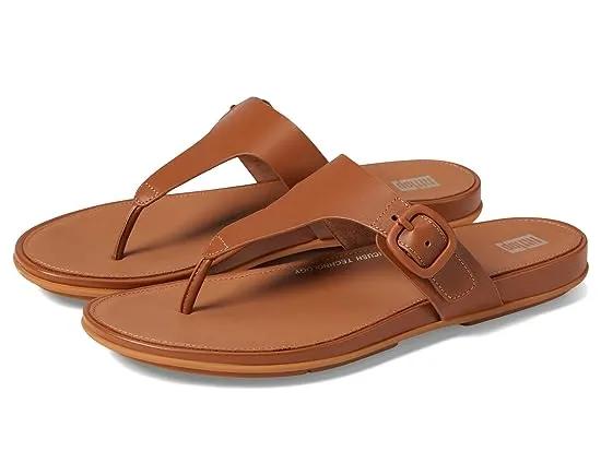 Gracie Rubber-Buckle Leather Toe Post Sandals