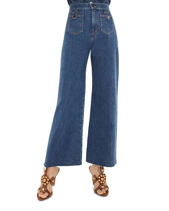 Grant Patch Pocket High Rise Ankle Wide Leg Jeans in Lakewood