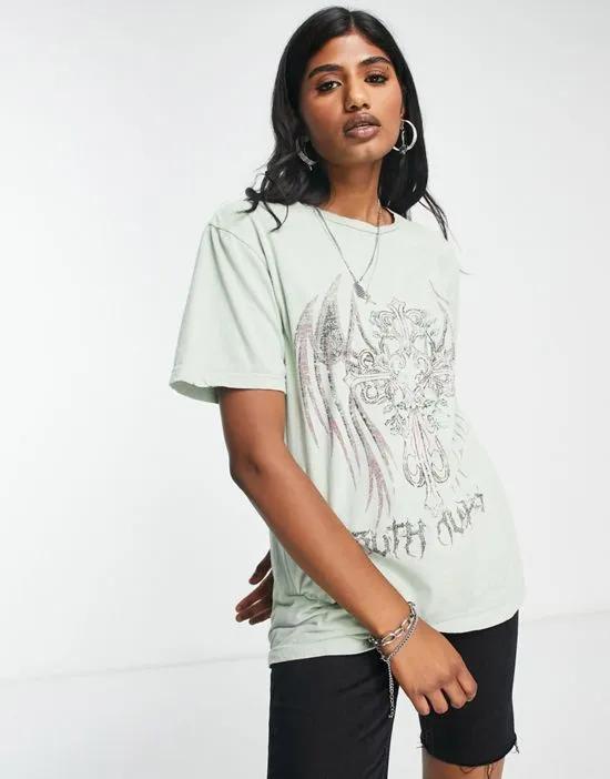 graphic rock oversized T-shirt in sage