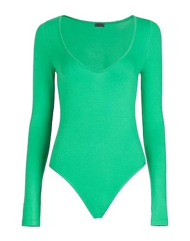 Green Bodysuit VISCOSE L/SLEEVE V-NECK  BRIEF BODYSUIT
