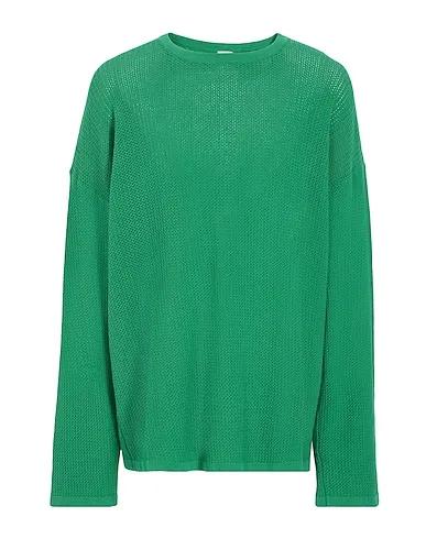 Green Knitted Sweater COTTON RELAXED FIT CREW-NECK JUMPER

