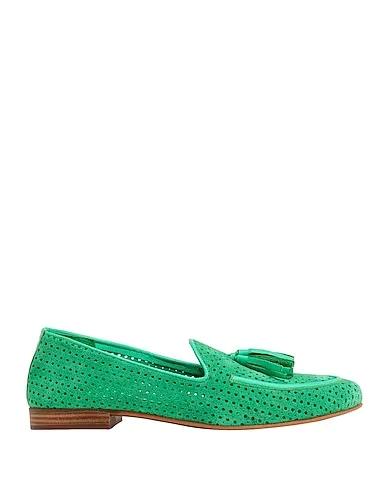 Green Leather Loafers OPENWORK SPLIT LEATHER LOAFERS