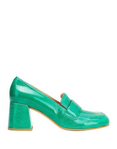 Green Leather Loafers PATENT LEATHER HEELED LOAFER
