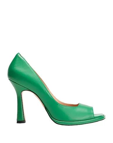 Green Leather Pump LEATHER SQUARE OPEN-TOE PUMPS
