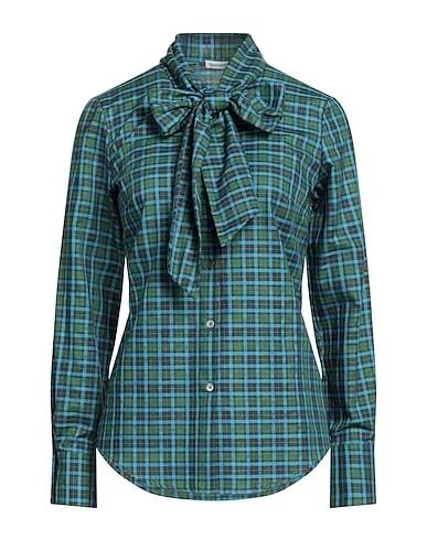 Green Plain weave Checked shirt