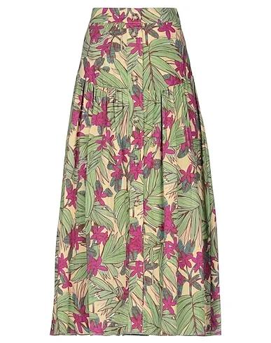 Green Plain weave Maxi Skirts