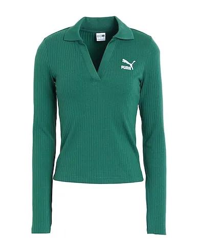 Green Polo shirt CLASSICS Ribbed V-Collar LS Slim Topact
