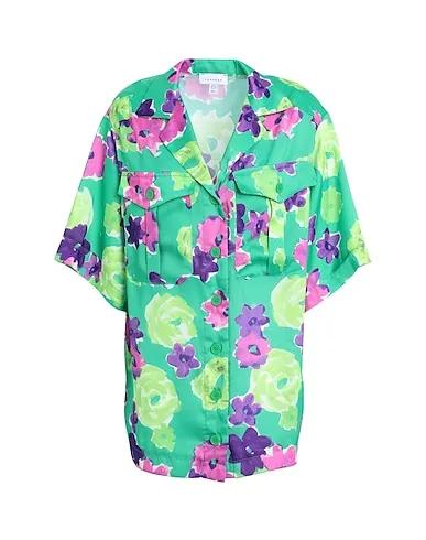 Green Satin Floral shirts & blouses