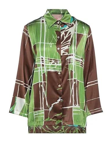 Green Satin Patterned shirts & blouses