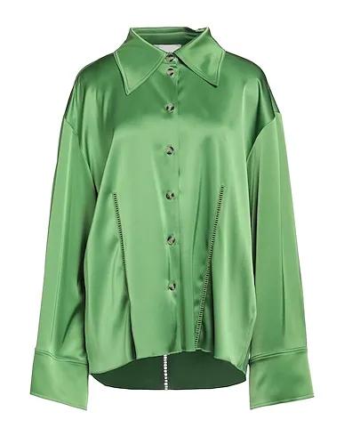 Green Satin Solid color shirts & blouses