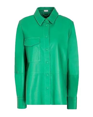 Green Solid color shirts & blouses LEATHER L/SLEEVE OVERSHIRT