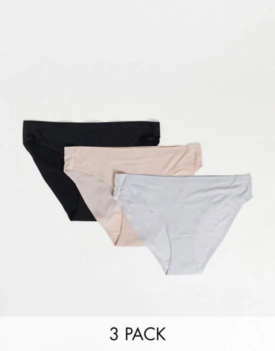 Green Treat 3 pack seamfree bonded briefs in black beige and gray