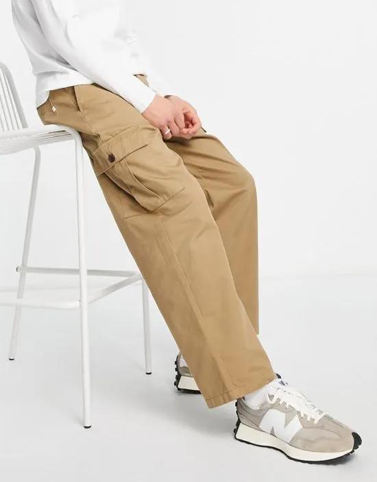 Greenport cargo wide leg twill pants in beige