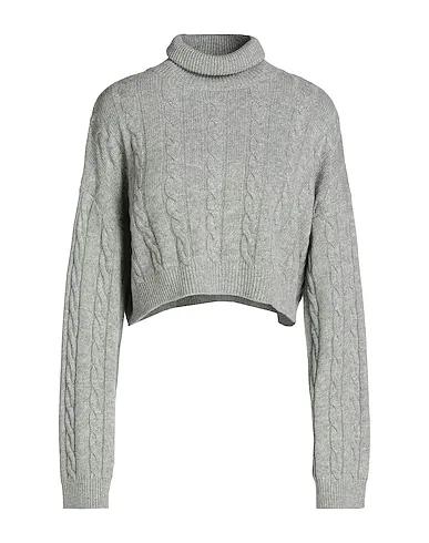 Grey Knitted Turtleneck CABLE KNIT CROPPED ROLL-NECK